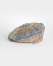 Green Blue Herringbone Check Linen Gatsby Cap