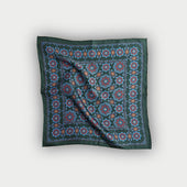 Green Blue Large Floral Silk Pocket Square