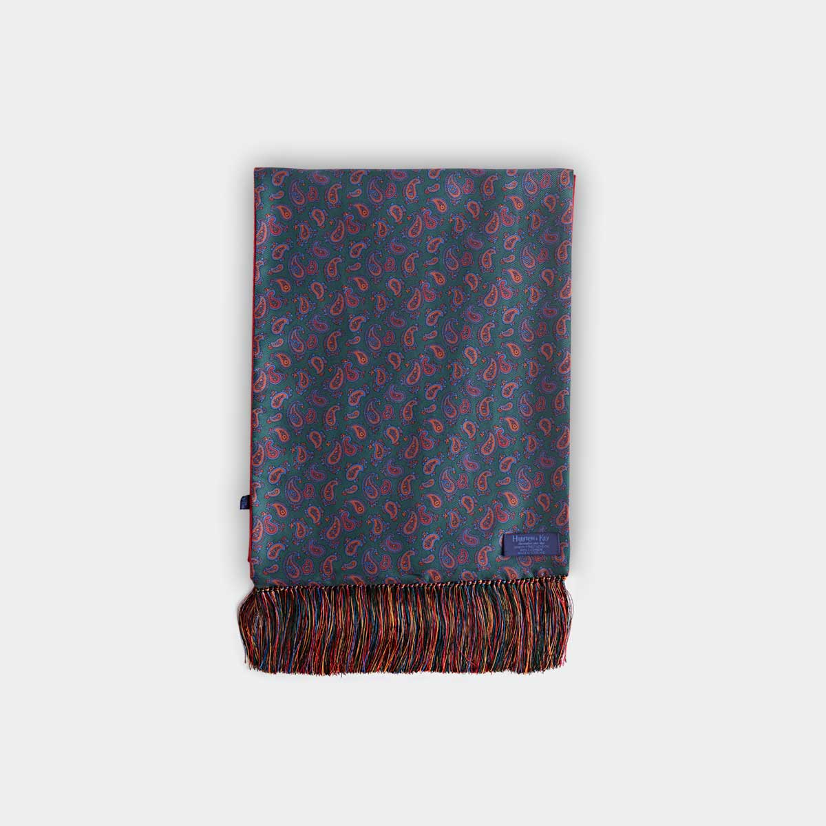 Green Blue Red Paisley Silk Cashmere Scarf