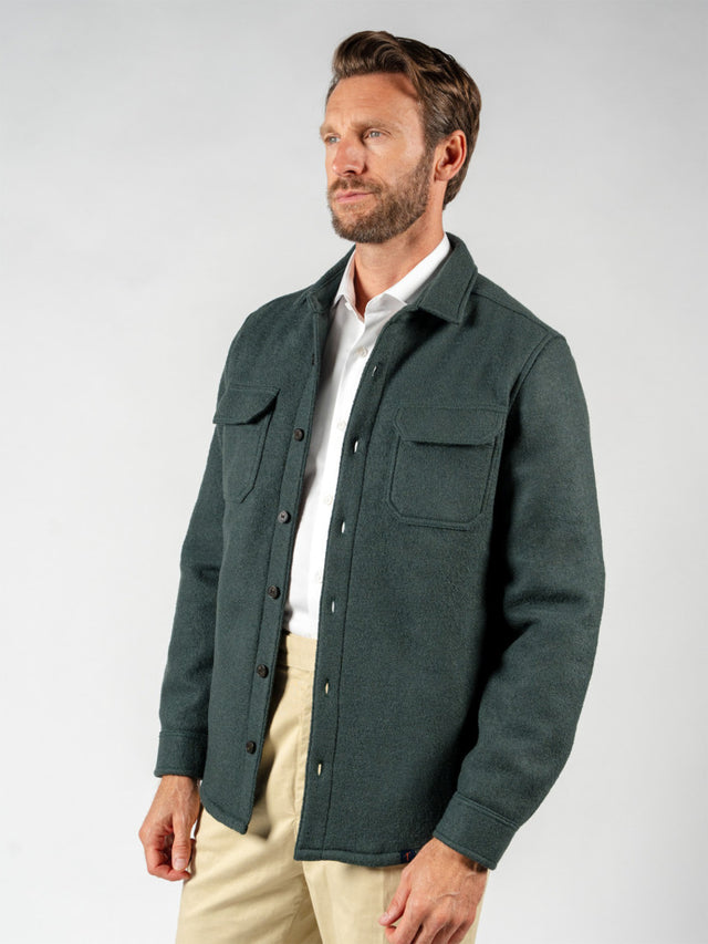 Green boiled wool overshirt