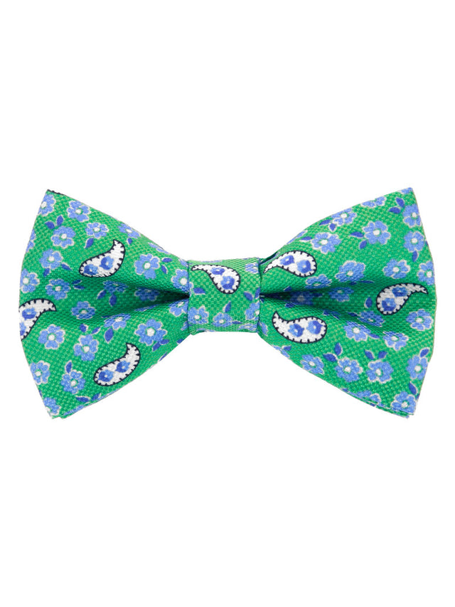 Green bow tie with flowers and paisley