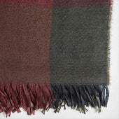 Green Burgundy Large Check Silk Cashmere Scarf