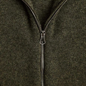 Green Cashmere Baseball Cardigan With Brown Trim