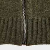 Green Cashmere Baseball Cardigan With Brown Trim
