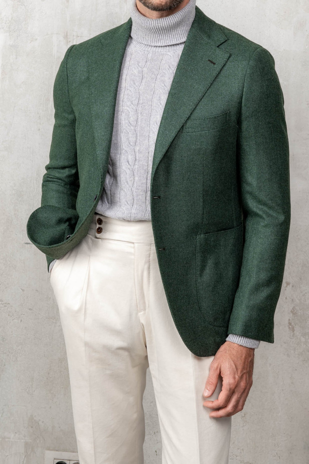 Green Jacket In Wool And Cashmere Made In Italy