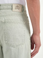 Green Straight Linen Blend Jeans Made In Italy