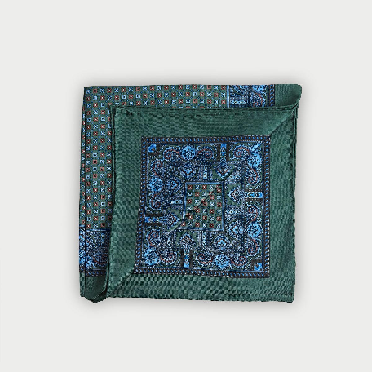 Green Miniature Floral Mosaic Silk Pocket Square