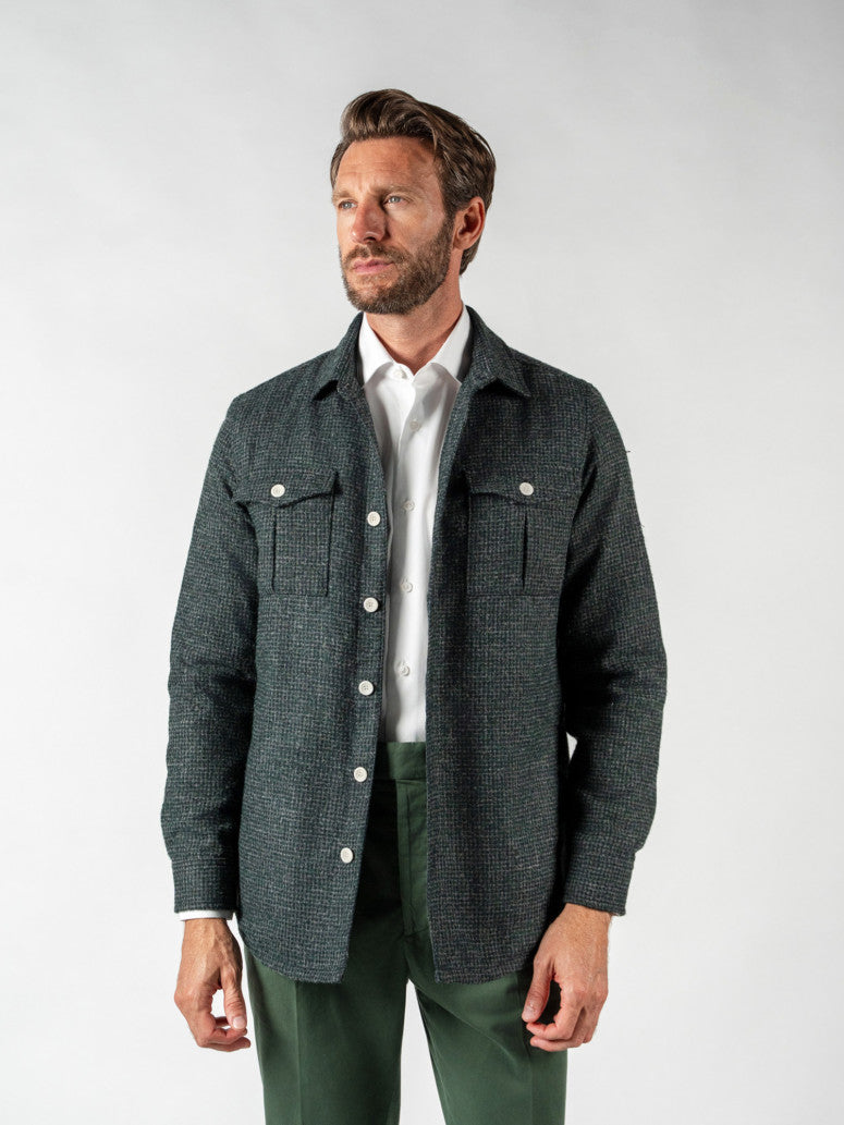 Green Mottled Effect Wool Blend Overshirt
