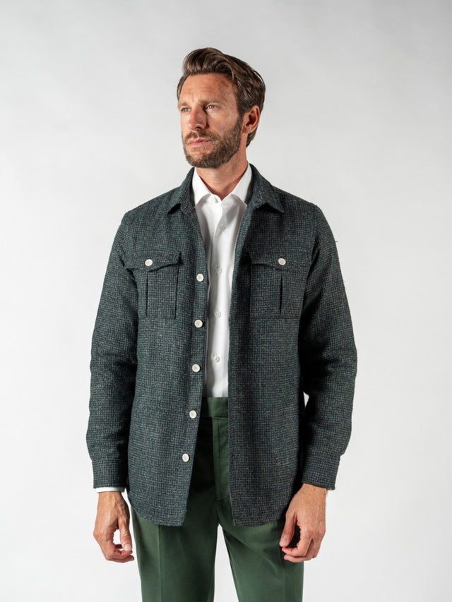 Green mottled effect wool blend overshirt
