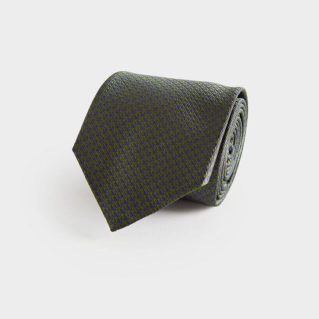 Green & Navy Houndstooth Silk Tie