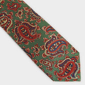 Green Paisley Motif Printed Silk Tie
