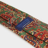 Green Paisley Motif Printed Silk Tie
