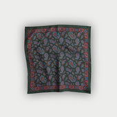 Green Paisley Motif Silk Pocket Square