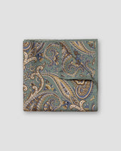 Green Paisley Print Fuji Silk Pocket Square