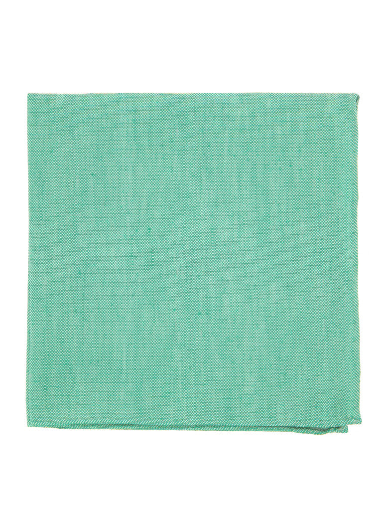 Green Pocket Square In Basket Weave Linen And Silk Bergame