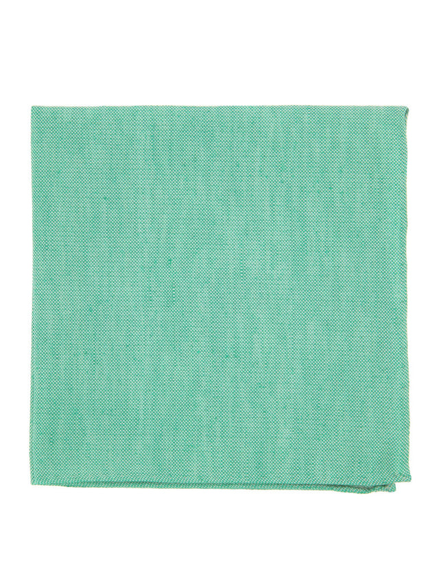 Green pocket square in basket weave linen and silk Bergame