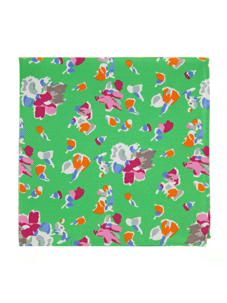 Green Pocket Square With Flowers