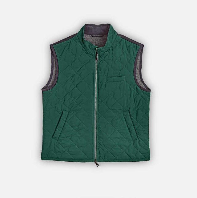 Green Quilted Gilet With Navy Knitted Back