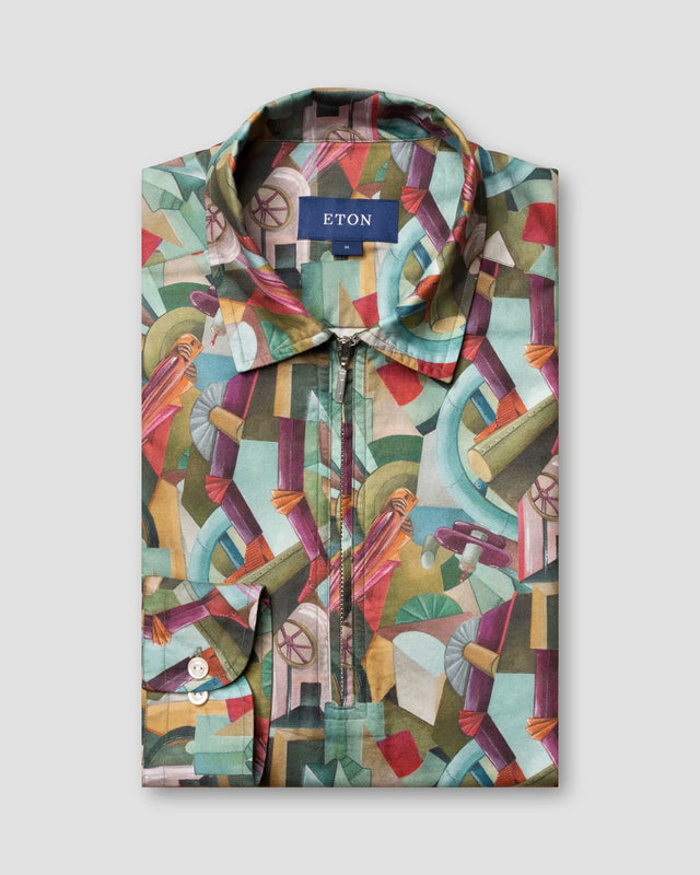 Grünes Print-Hemd mit halbem Reißverschluss - Eton