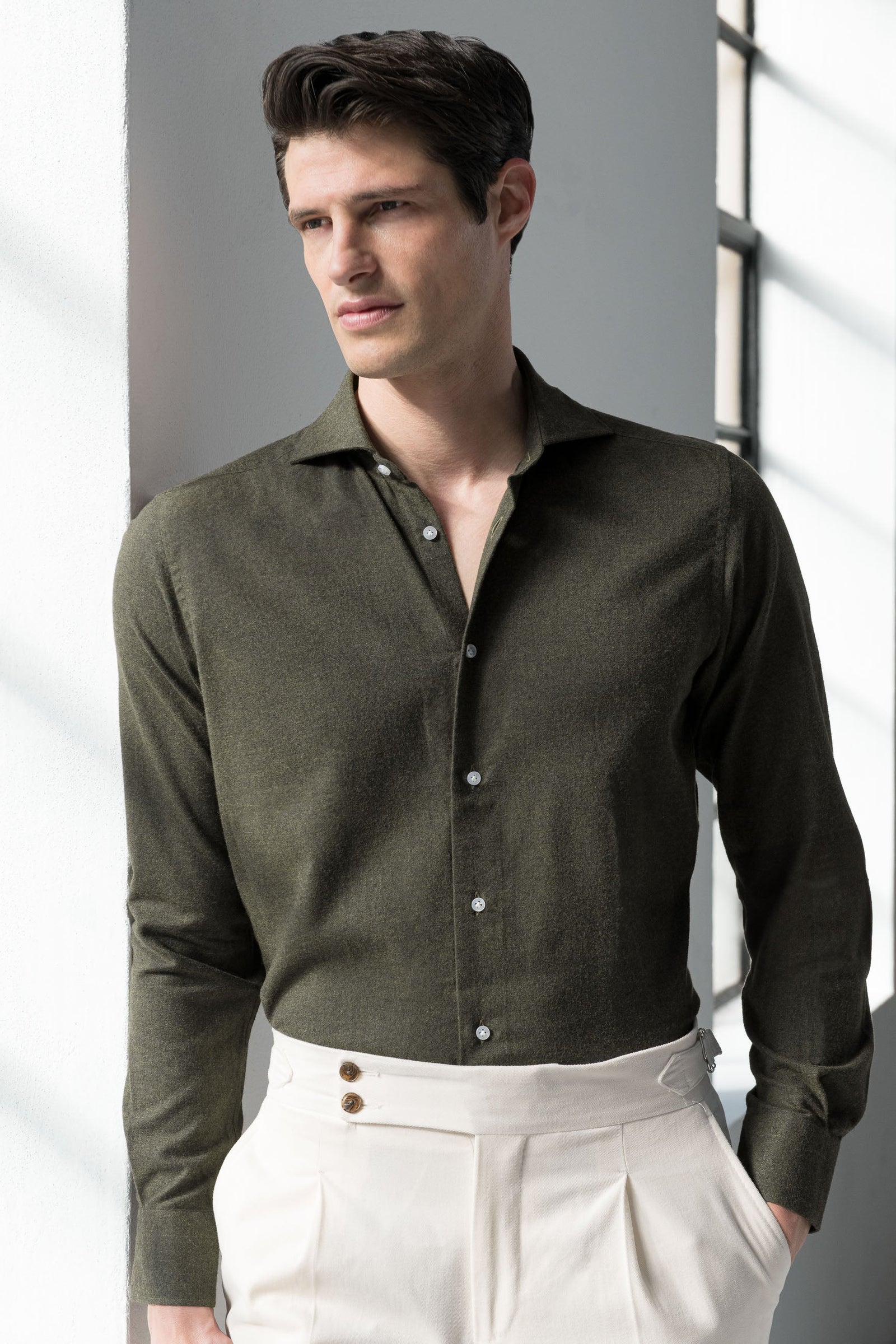 Green Shirt Flannel Touch Made In Italy