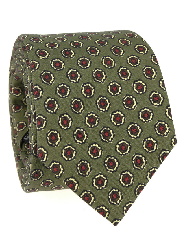 Green silk tie with disc patterns