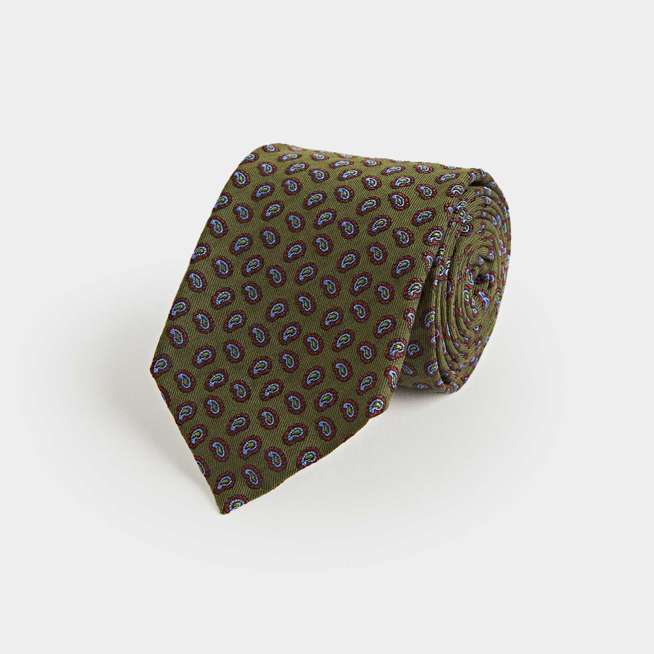Green Silk Tie With Micro Paisley Motif