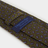 Green Silk Tie With Micro Paisley Motif