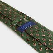 Green Small Paisley Motif Printed Silk Tie