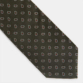 Green Small Paisley Motif Woven Silk Tie