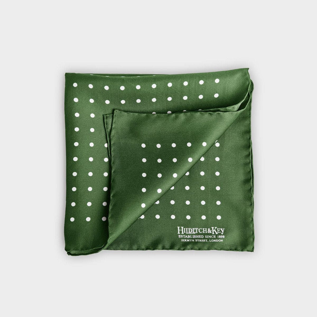 Green White Medium Spot Silk Pocket Square