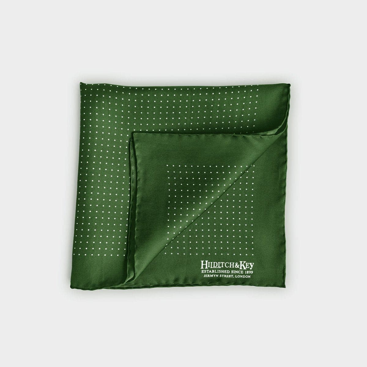Green White Small Spot Silk Pocket Square