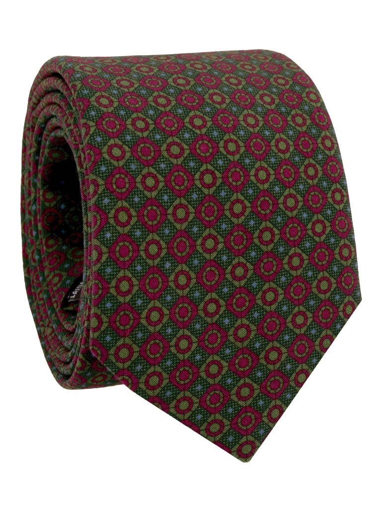 Green Wool Tie With Retro Patterns