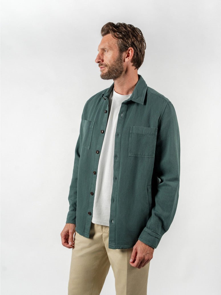 Green Work Jacket In Linen And Cotton
