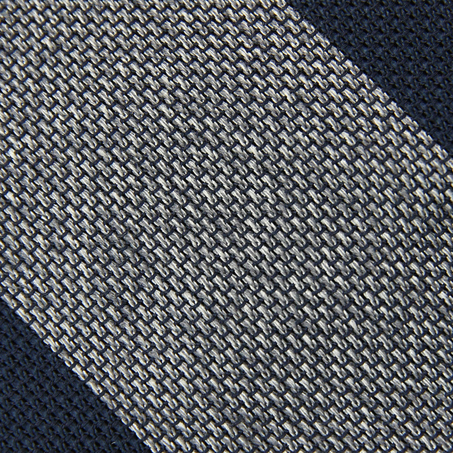 Block Stripe Grenadine Garza Fina Bespoke Tie Navy Grey Mottled
