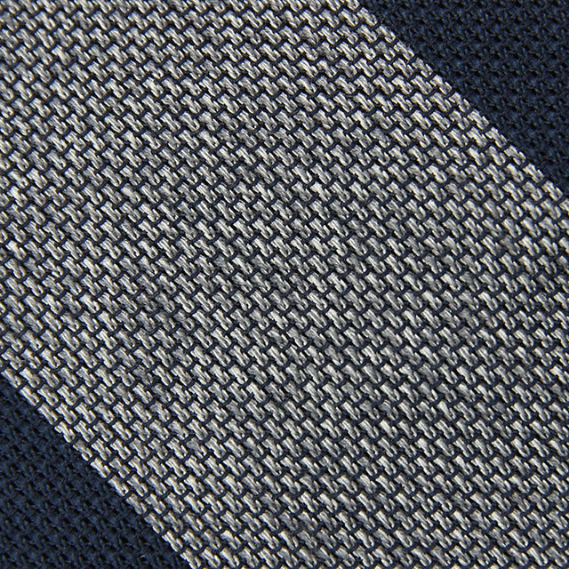 Block Stripe Grenadine / Garza Fina Bespoke Tie - Navy / Grey Mottled