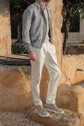 Grey And Beige Reversible Bomber Jacket Made In Italy