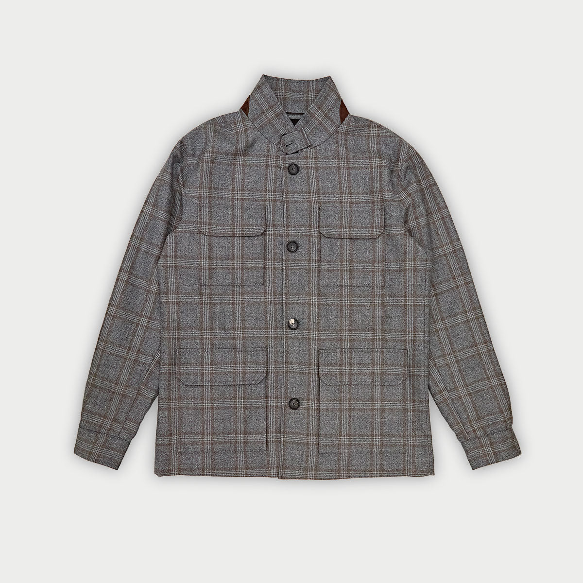 Grey Brown Overcheck Wool Cashmere Chanti Jacket