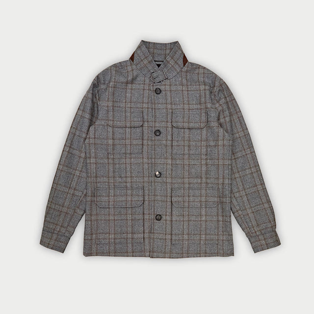 Grey & Brown Overcheck Wool & Cashmere Chanti Jacket