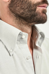 Grey Brushed Cotton Button Down Shirt Made In Italy