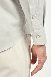 Grey Brushed Cotton Button Down Shirt Made In Italy