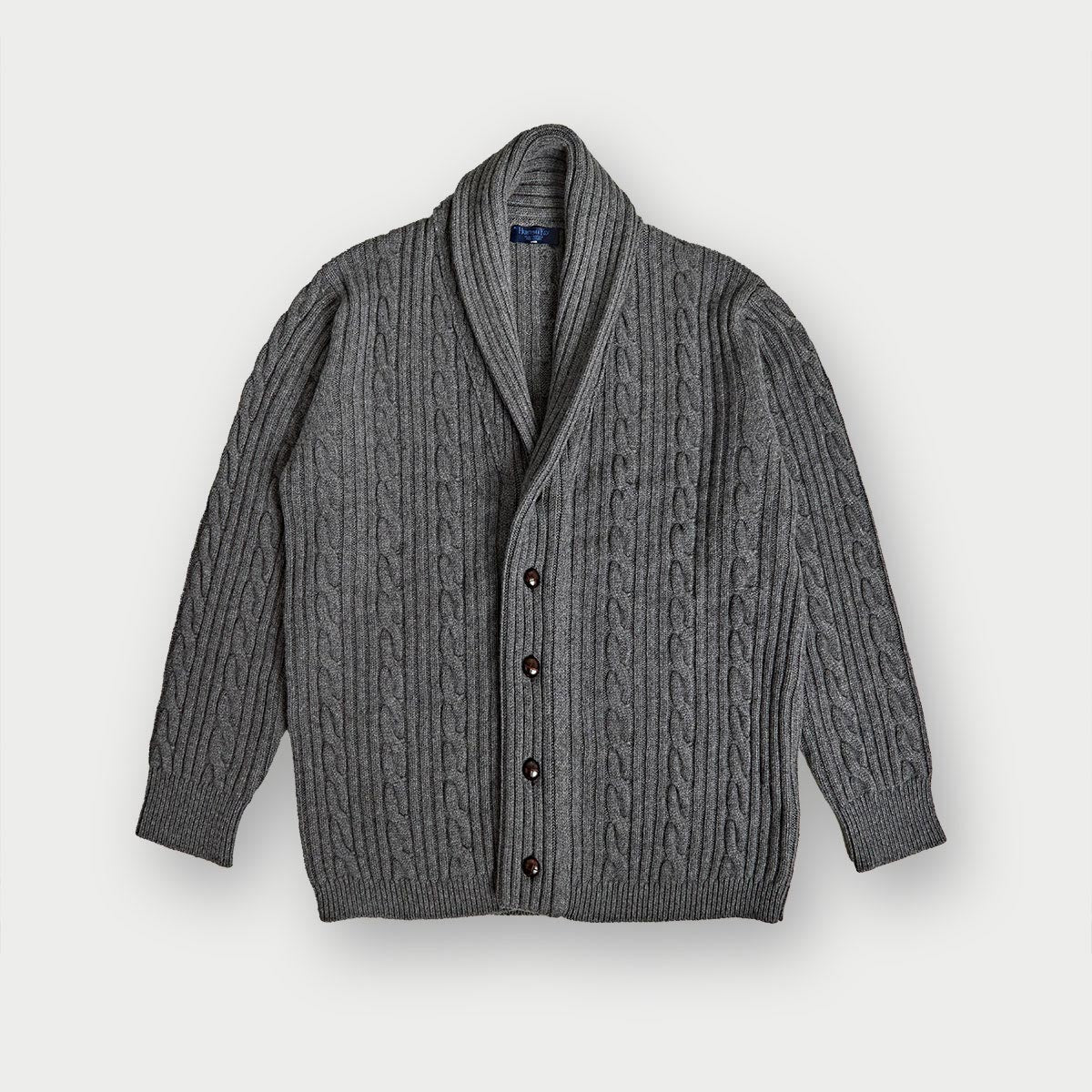 Grey Cable Knit Shawl Collar Cashmere Cardigan