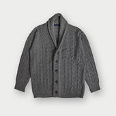 Grey Cable Knit Shawl Collar Cashmere Cardigan
