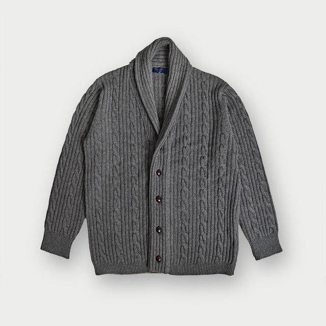 Grey Cable Knit Shawl Collar Cashmere Cardigan