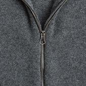 Grey Cashmere Baseball Cardigan With Brown Trim