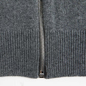 Grey Cashmere Baseball Cardigan With Brown Trim
