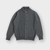 Grey Cashmere Baseball Cardigan with Brown Trim
