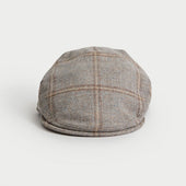 Grey & Fawn Broad Square Check Wool Flat Cap