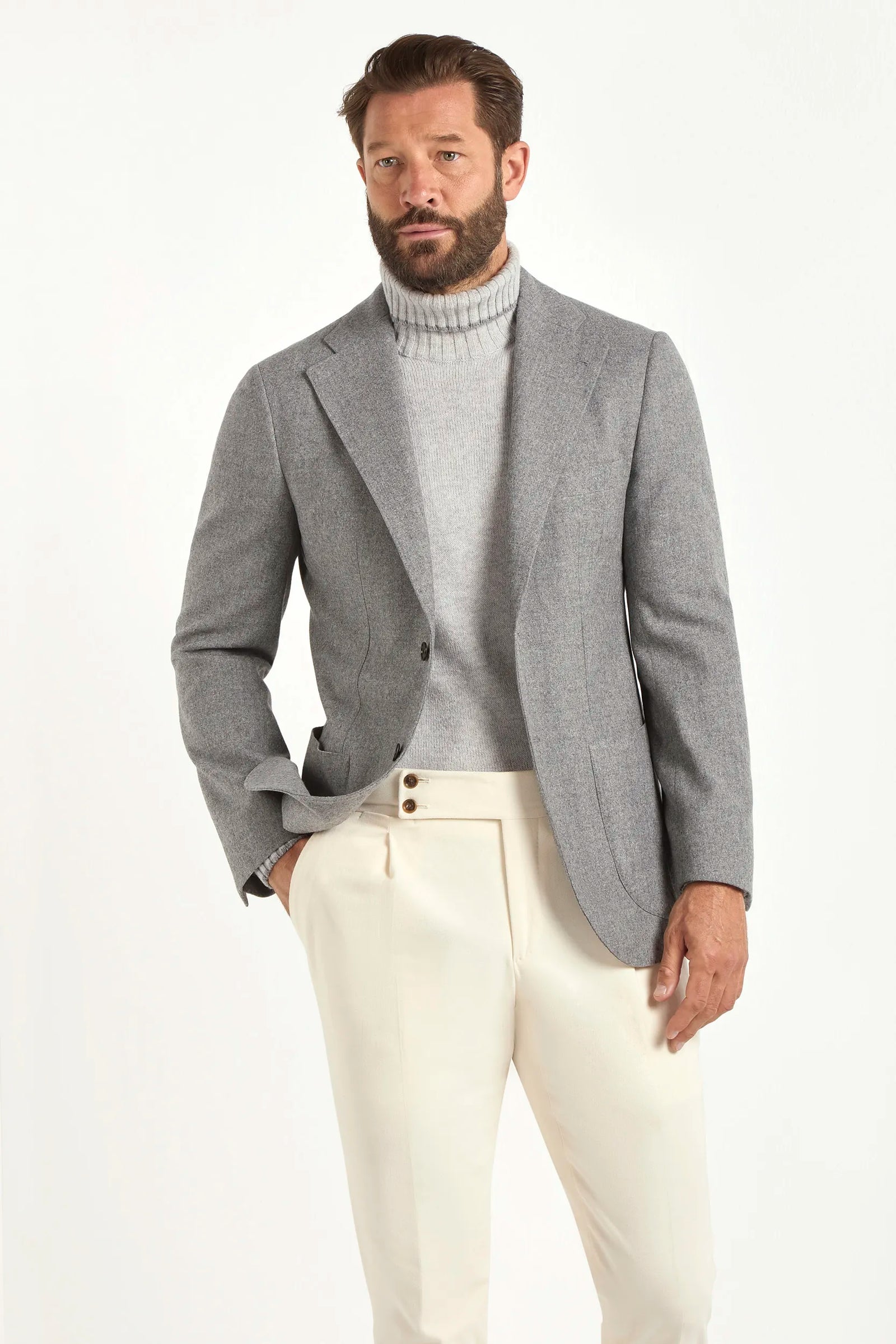 Mid Grey Flannel Jacket Made In Italy