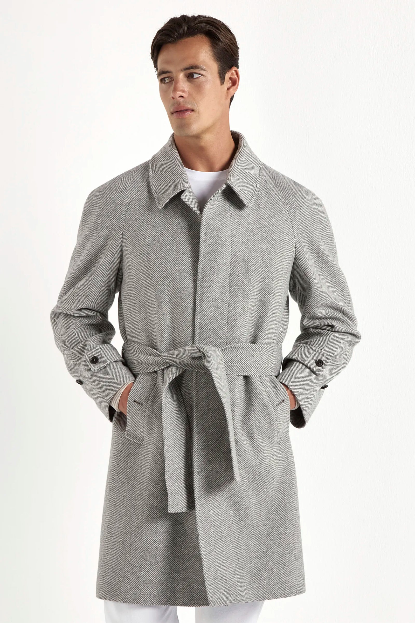 Herringbone Raglan Coat Made In Italy