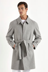 Grey herringbone raglan coat – Made in Italy